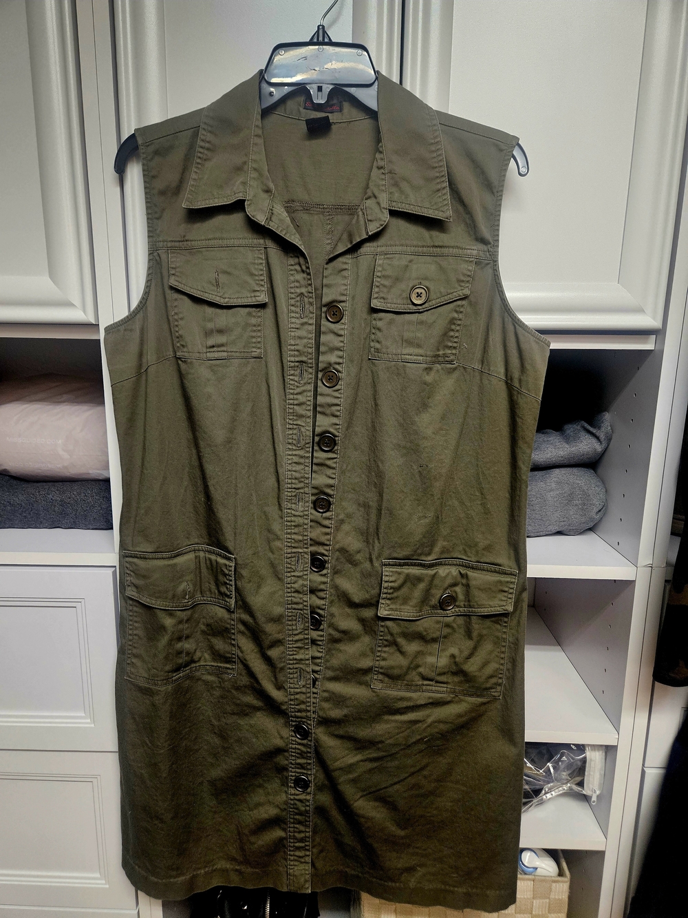 Sleeveless Utility Midi Dress — Olive Green
